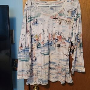 CJ Banks Multicolor Abstract Long Sleeve Top